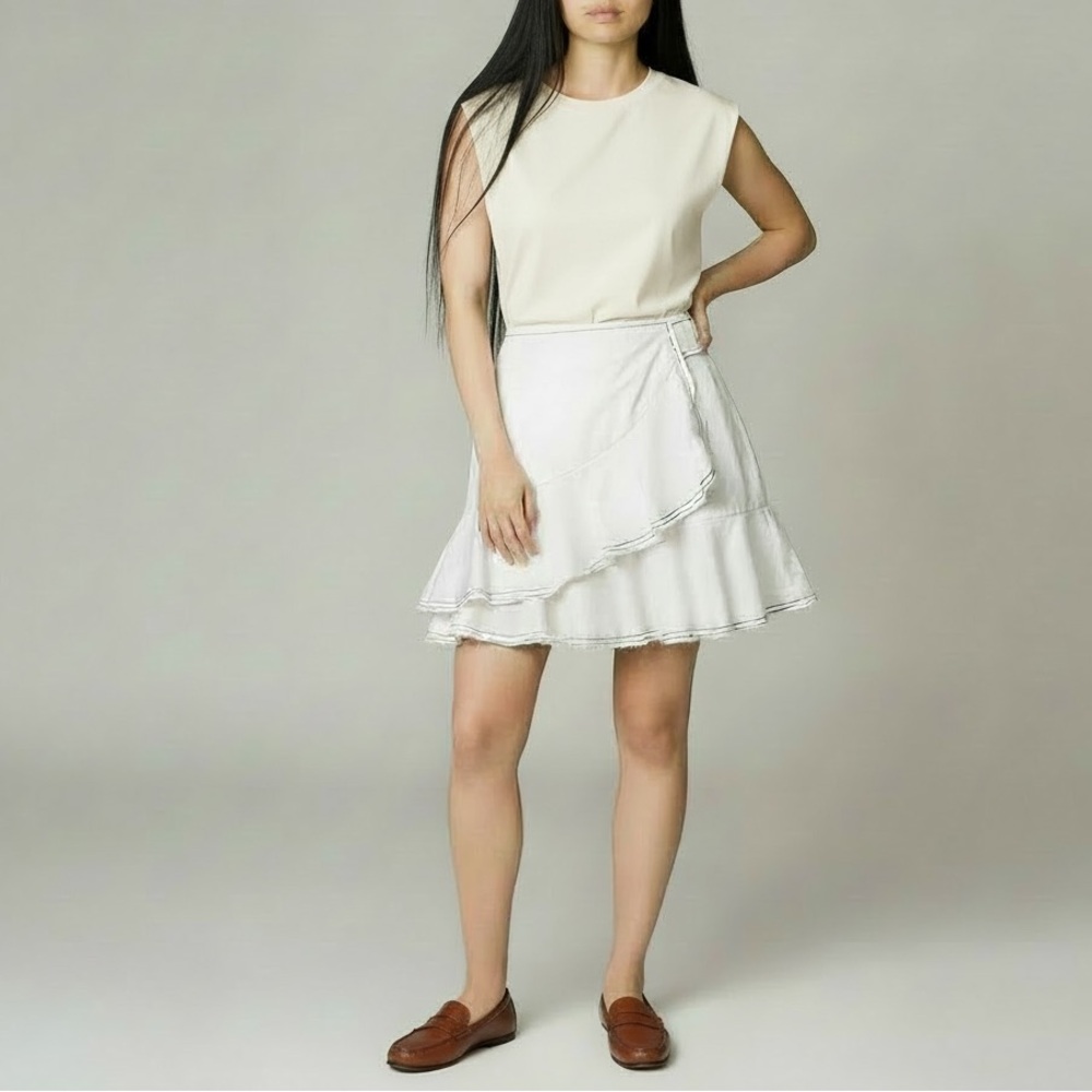 Cinq à Sept | Tous‎ Les Jours Anson Twill Mini Skirt in Off White Sz 4 Faux Wrap